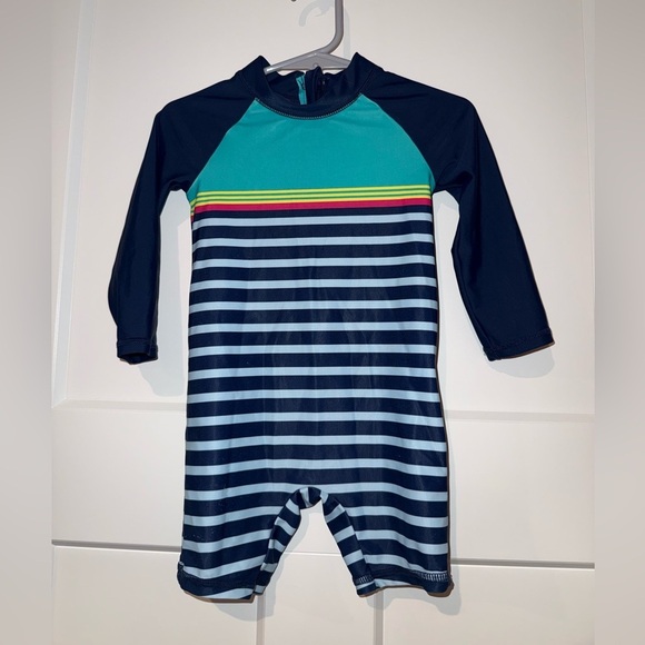 Carter's Other - Carter's Navy, Teal & Yellow Striped Long-Sleeve Swim One-Piece